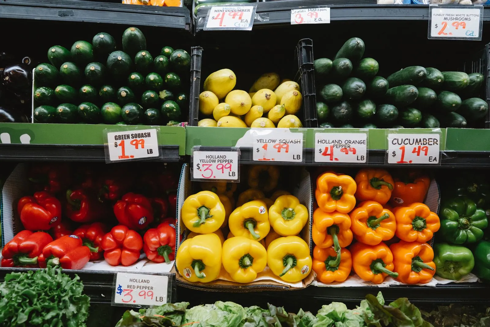 Fresh produce and grocery aisles inside a supermarket